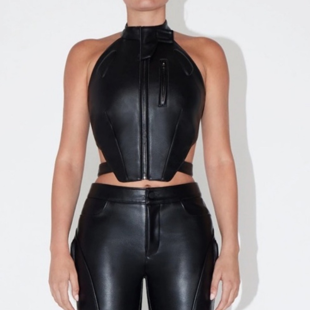 KHY by Kylie Jenner Pants Womens Large Black Faux Leather Boot Zip Flare Thick